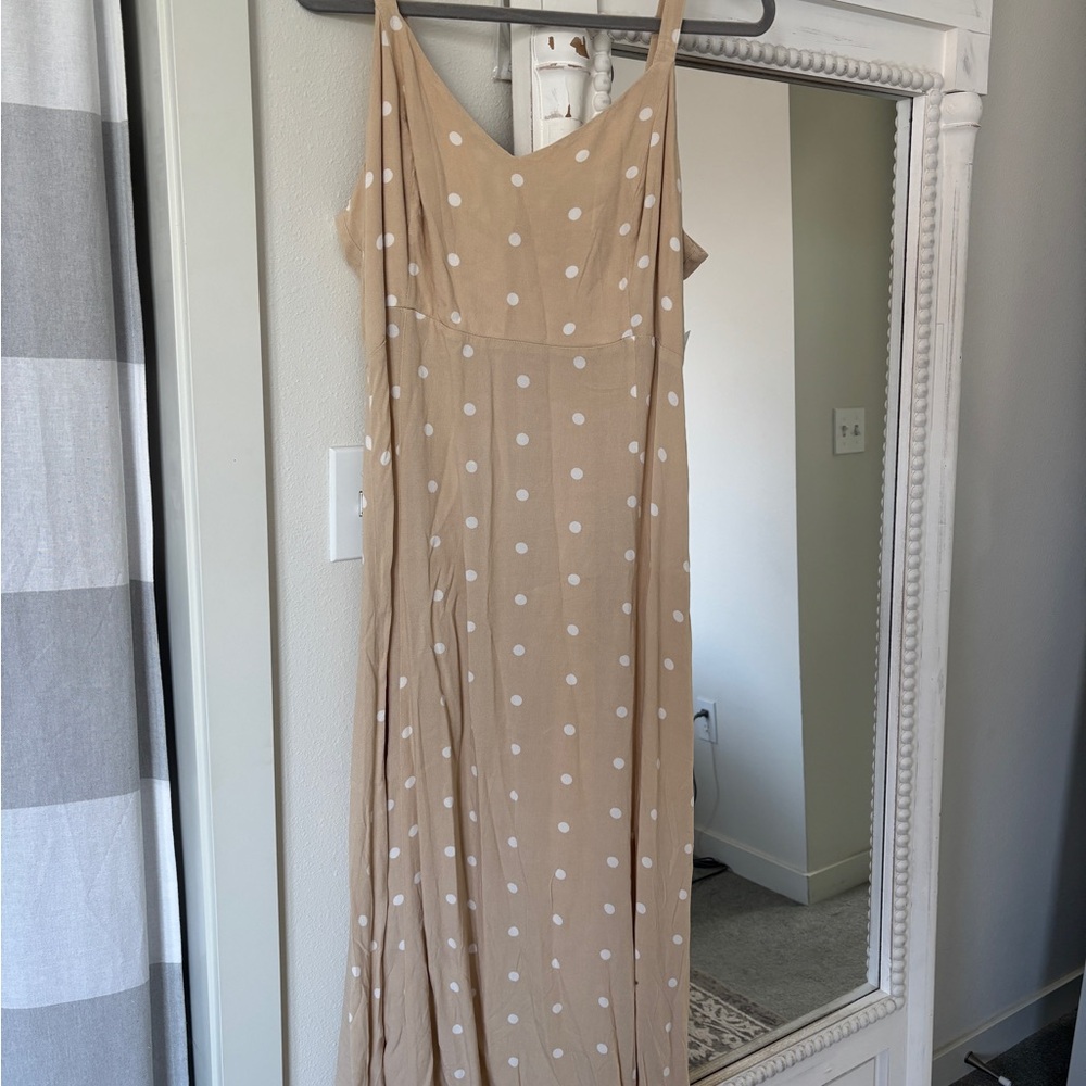 Old Navy Tan Maxi Dress with White Polka Dots